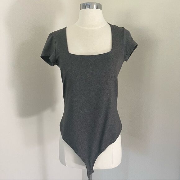 Free People Grey Square Neck Bodysuit L - Picture 1 of 5